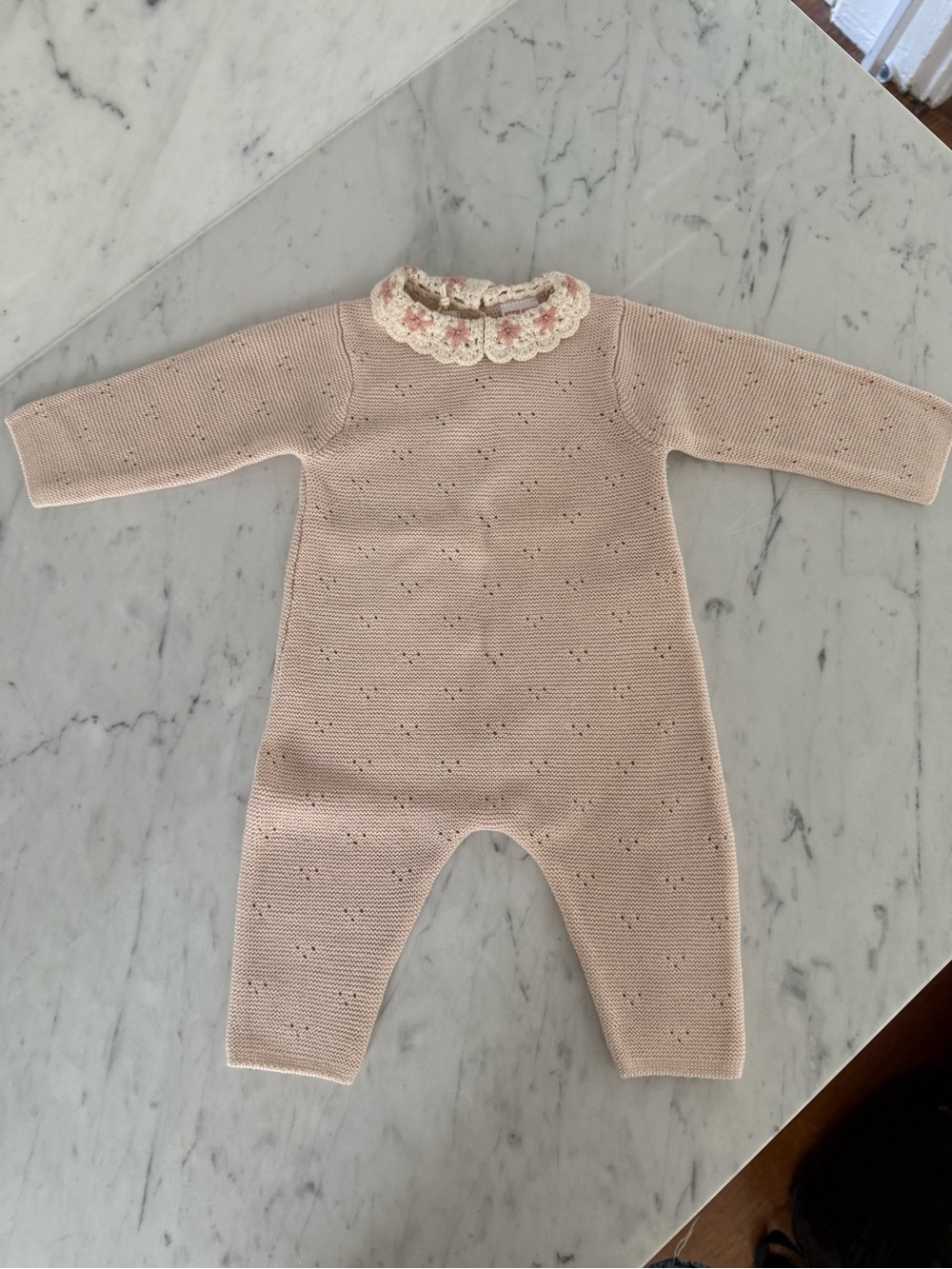 NWT Zara Knit Baby One-Piece with crochet Collar
